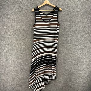 Spense Dress Women XL Black Striped Shift Midi Sleeveless Round Neck Casual